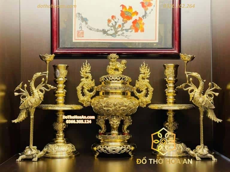 Bộ Ngũ Sự Đỉnh Hạc Nến Đài Loan Cao Cấp – Cao 60cm