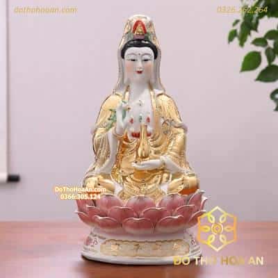 Phật Bà Quan Âm Tọa Sen Dát Kim – 45 cm