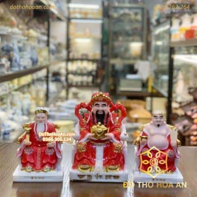 Tượng 3 Ông Thần Tài Thổ Địa Bằng Đá Đỏ Cao Cấp – Phát ( 30 ) & Tài Địa ( 20 )