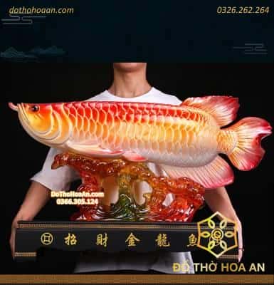 Tượng Cá Rồng Huyết Lon Phong Thủy Chiêu Tài Lộc