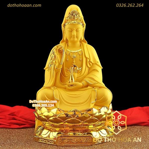 Tượng Phật Bà Quan Âm Bột Đá Vàng