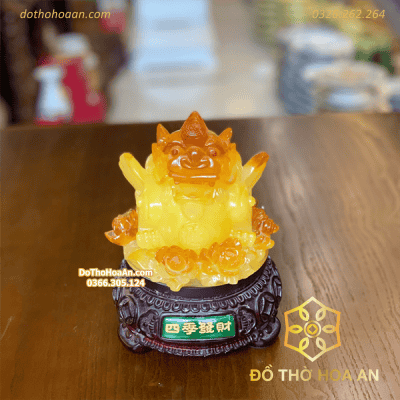 Tỳ Hưu Tọa Hoa Phong Thuỷ Xoay Đế Gỗ – Cao 20cm x Ngang 15cm