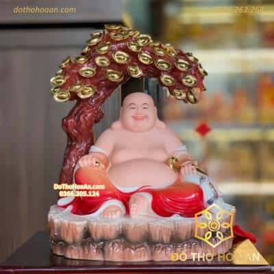 Tượng Phật Di Lặc Ngồi Cây Tiền Áo Đỏ