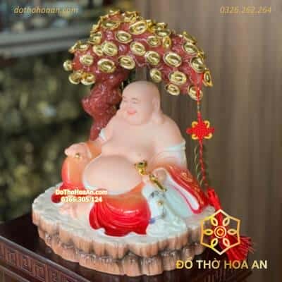 Tượng Phật Di Lặc Ngồi Cây Tiền Áo Đỏ1