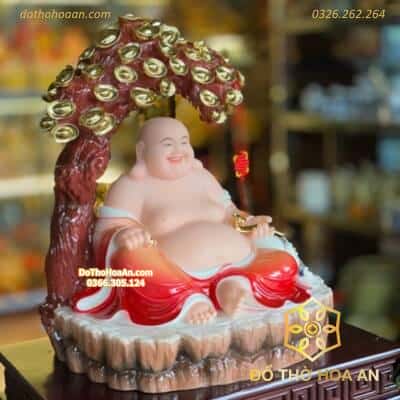 Tượng Phật Di Lặc Ngồi Cây Tiền Áo Đỏ2