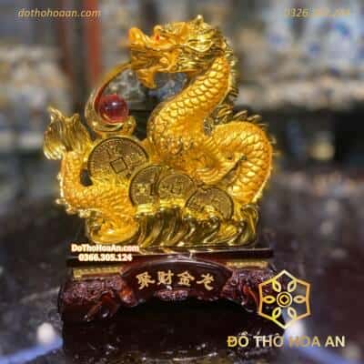 Tượng Rồng Vàng Ôm Dây Tiền