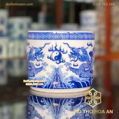 Bát Hương Rồng Chầu Nguyệt Men Lam