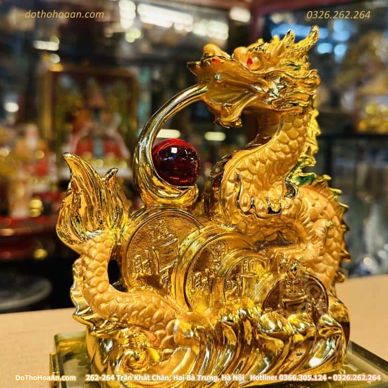Tượng Rồng Vàng Ôm Dây Tiền