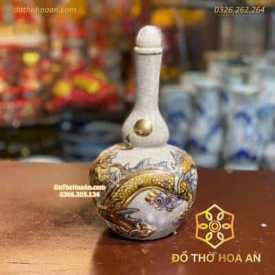 Nậm Rượu Men Rạn Vẽ Vàng 24K