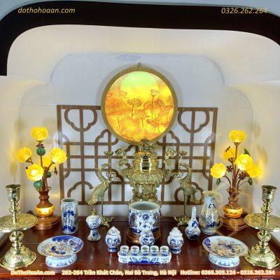 Bộ Đồ Thờ Thần Linh Men Lam Vẽ Vàng 24K BTL01