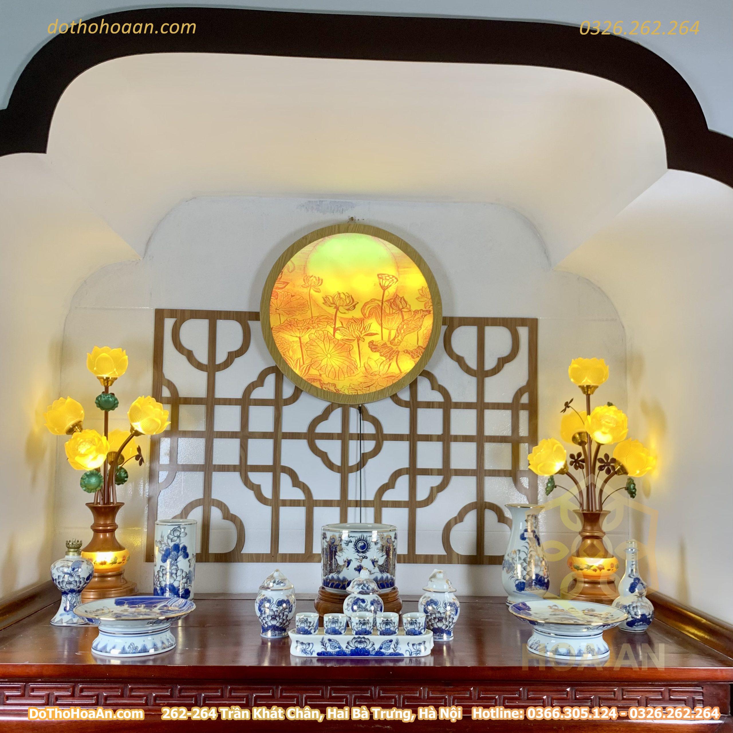 Bộ Đồ Thờ Thần Linh Men Lam Vẽ Vàng 24K