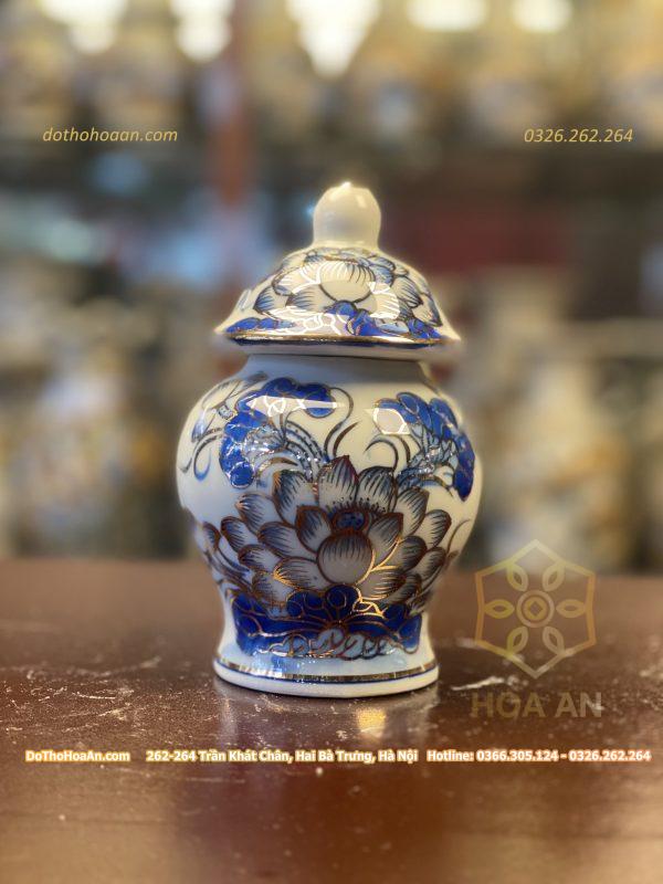 Chóe Thờ Men Lam Vẽ Vàng 24K