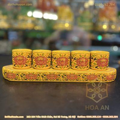 Khay Nước 5 Chén Gấm Vàng