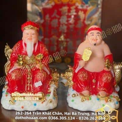 Tượng Thần Tài Thổ Địa Bột Đá Đỏ Ngồi Ngai Rồng