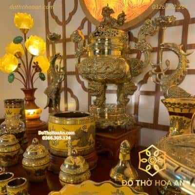Bộ Bát Hương Sứ Kim Sa Thờ Thần Linh BTL01KS13