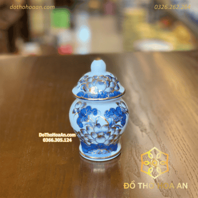 Bộ Đồ Thờ Thần Linh Men Lam Vẽ Vàng 24K BTL01