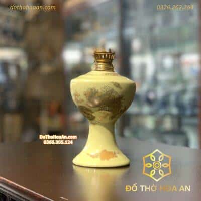 Đèn Dầu Men Vàng Ngà1