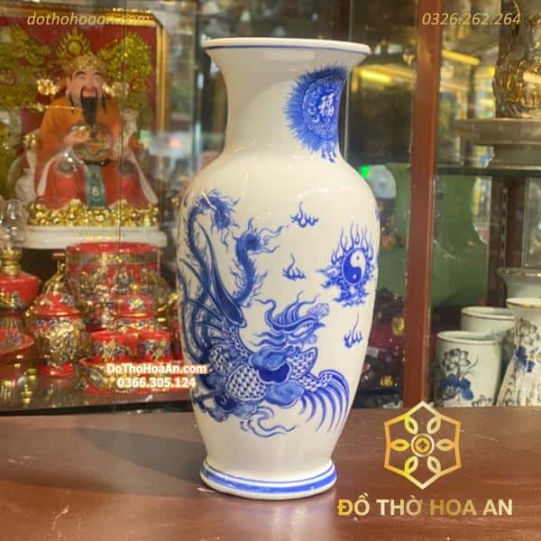 Lọ Hoa Dáng Lục Bình Rồng Men Trắng