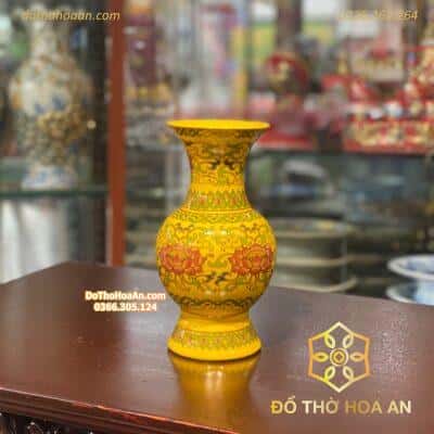 Lọ Hoa Sứ Gấm Vàng