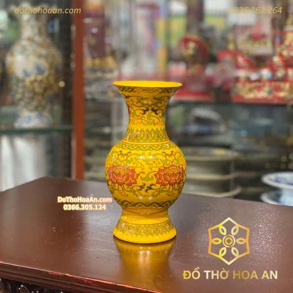 Lọ Hoa Sứ Gấm Vàng