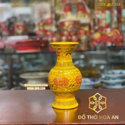 Lọ Hoa Sứ Gấm Vàng1