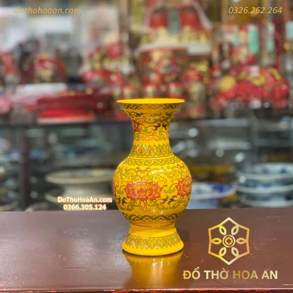 Lọ Hoa Sứ Gấm Vàng