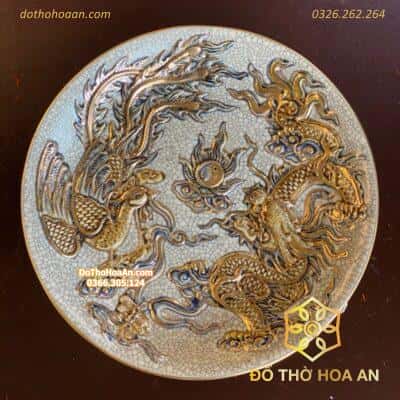 Mâm Bồng Thờ Men Rạn Vẽ Vàng 24k1