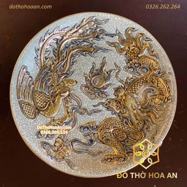Mâm Bồng Thờ Men Rạn Vẽ Vàng 24k1