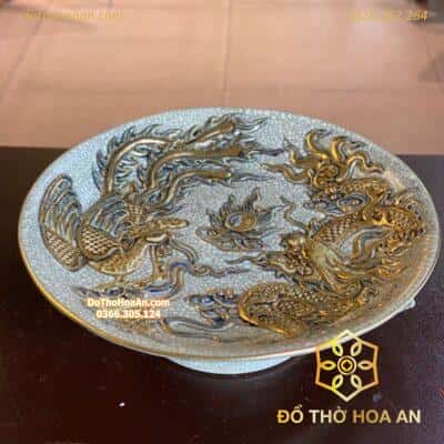Mâm Bồng Thờ Men Rạn Vẽ Vàng 24k2