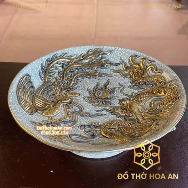 Mâm Bồng Thờ Men Rạn Vẽ Vàng 24k2
