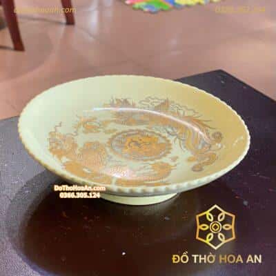 Mâm Bồng Thờ Rồng Phượng Men Vàng Ngà2
