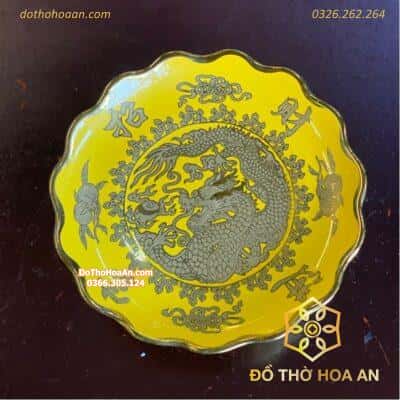 Mâm Bồng Thờ Sứ Men Vàng Kim Sa1