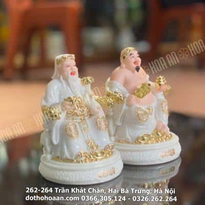 Tượng Thần Tài Thổ Địa Bột Đá Trắng Đế Tròn