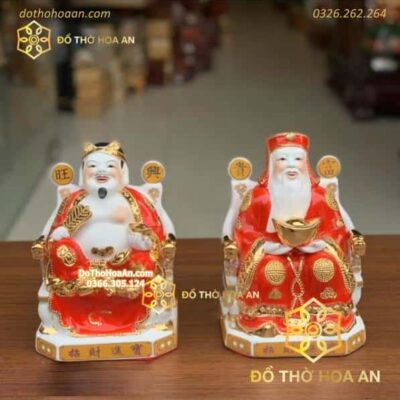 Tượng Thần Tài Thổ Địa Sứ Dát Kim Đỏ