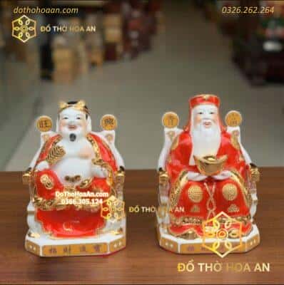 Tượng Thần Tài Thổ Địa Sứ Dát Kim Đỏ