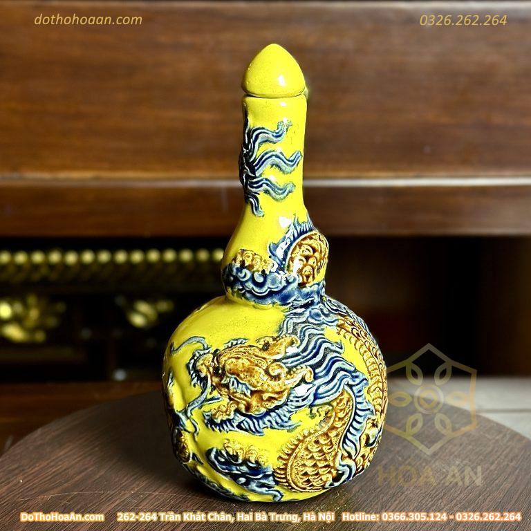 Nậm Rượu Men Vàng Hoàng Kim Đắp Nổi