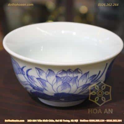 Bát Cơm Cúng/Bát Thờ Hoa Sen Men Lam Bát Tràng
