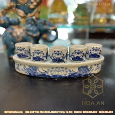 Kỷ/ Khay 5 Chén Nước Men Ngọc