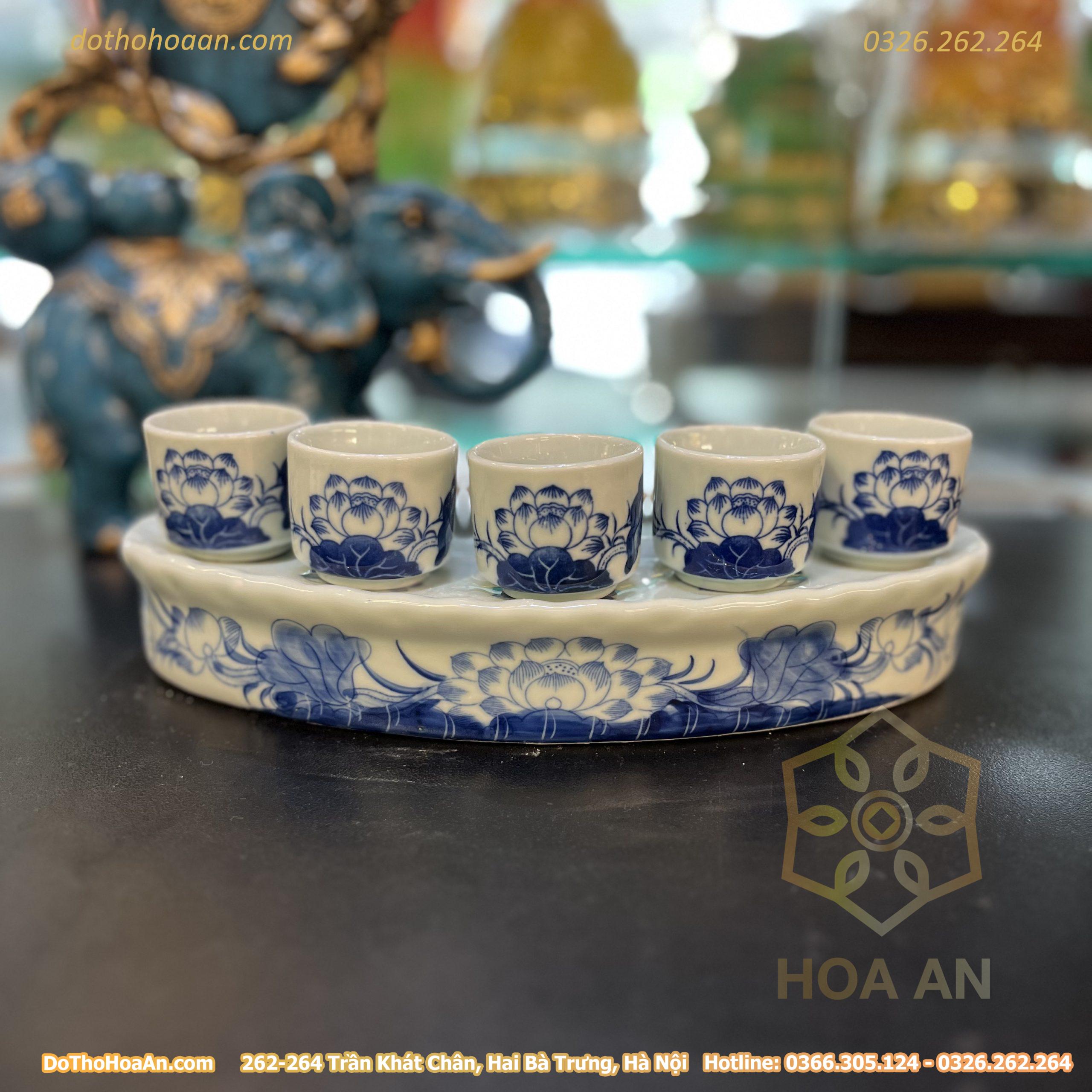 Kỷ/ Khay 5 Chén Nước Men Ngọc