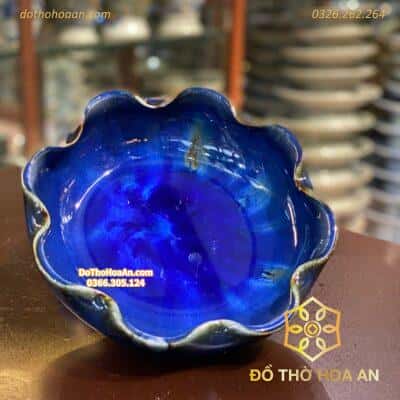 Bát Thả Hoa Bát Tràng Men Hoả Biến Màu Xanh Tím
