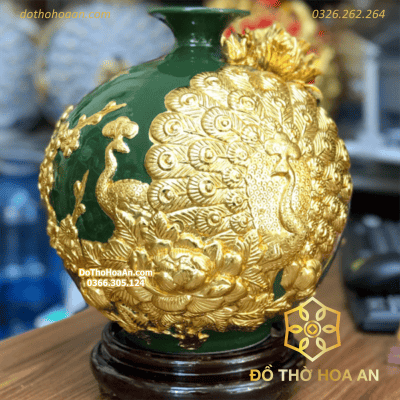 Bình Hút Lộc Công Đào Phú Qúy Men Xanh Lá Dát Vàng1