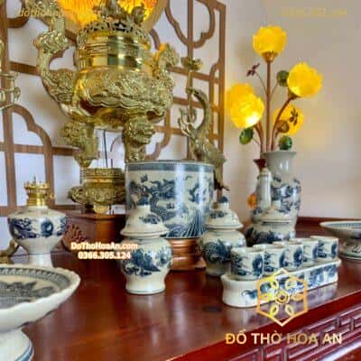 Bộ Đồ Thờ Thần Linh Men Rạn Vẽ BTL01RV4