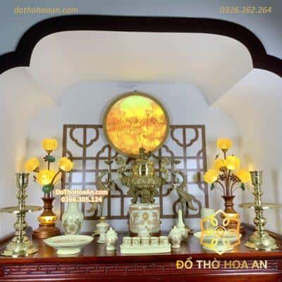 Bộ Đồ Thờ Thần Linh Men Vàng Ngà BĐTTLMV01