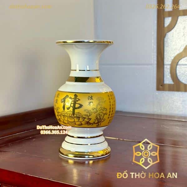 Lọ Hoa Sứ Bát Nhã Chữ Phật Tâm Kinh Vàng Đài Loan