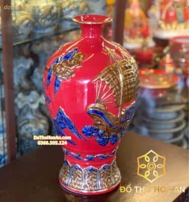 Mai Bình Hút Lộc Thuận Buồm Xuôi Gió Men Đỏ Vẽ Vàng 24K1