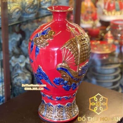 Mai Bình Hút Lộc Thuận Buồm Xuôi Gió Men Đỏ Vẽ Vàng 24K1