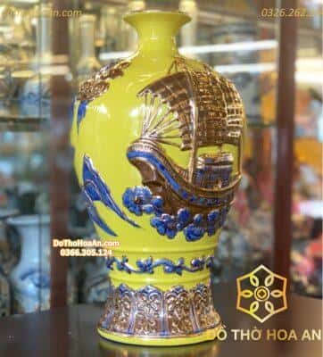 Mai Bình Hút Lộc Thuận Buồm Xuôi Gió Men Vàng Vẽ Vàng 24K1