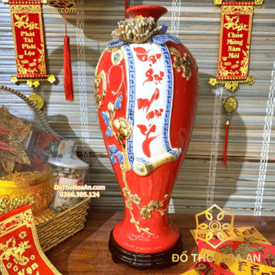 Mai Bình Vạn Sự Như Ý Men Màu Đắp Nổi