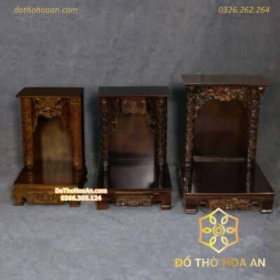 Ban Thờ Thần Tài Gỗ Xoan Mái Bằng Chân Qùy Màu Nâu