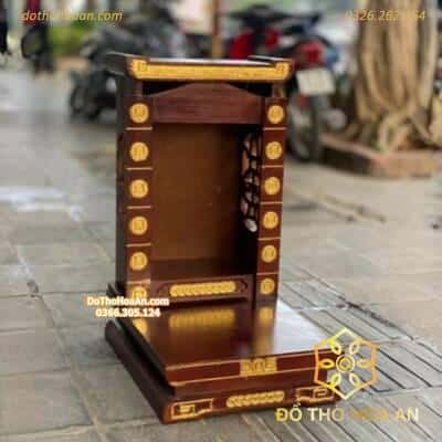 Bàn Thờ Thần Tài Hiện Đại Gỗ Sồi Mái Bằng Cột Đồng Tiền Dát Vàng